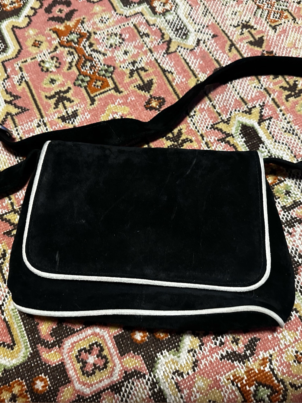 Cute suede purse with white piping